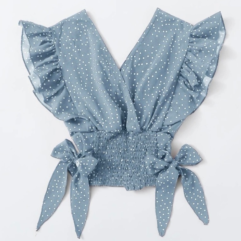 ruffle armhole shirred hem polka-dot top